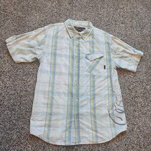 Prana Short Sleeve Button up Shirt Mens L Plaid Pocket Surf Casual Hiking Nature